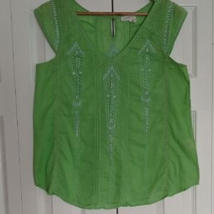 Meadow Rue Lime Green Embroidered Blouse